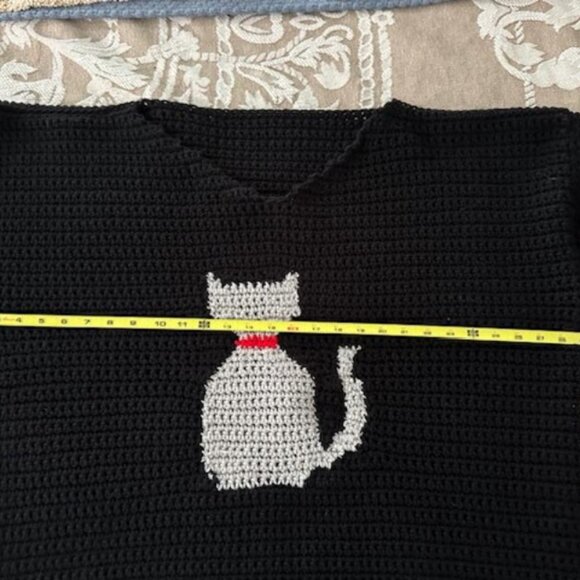 Crocheted Womens Chunky Black Cat Sweater Experiment New Handmade Pullover 3X - Picture 10 of 15